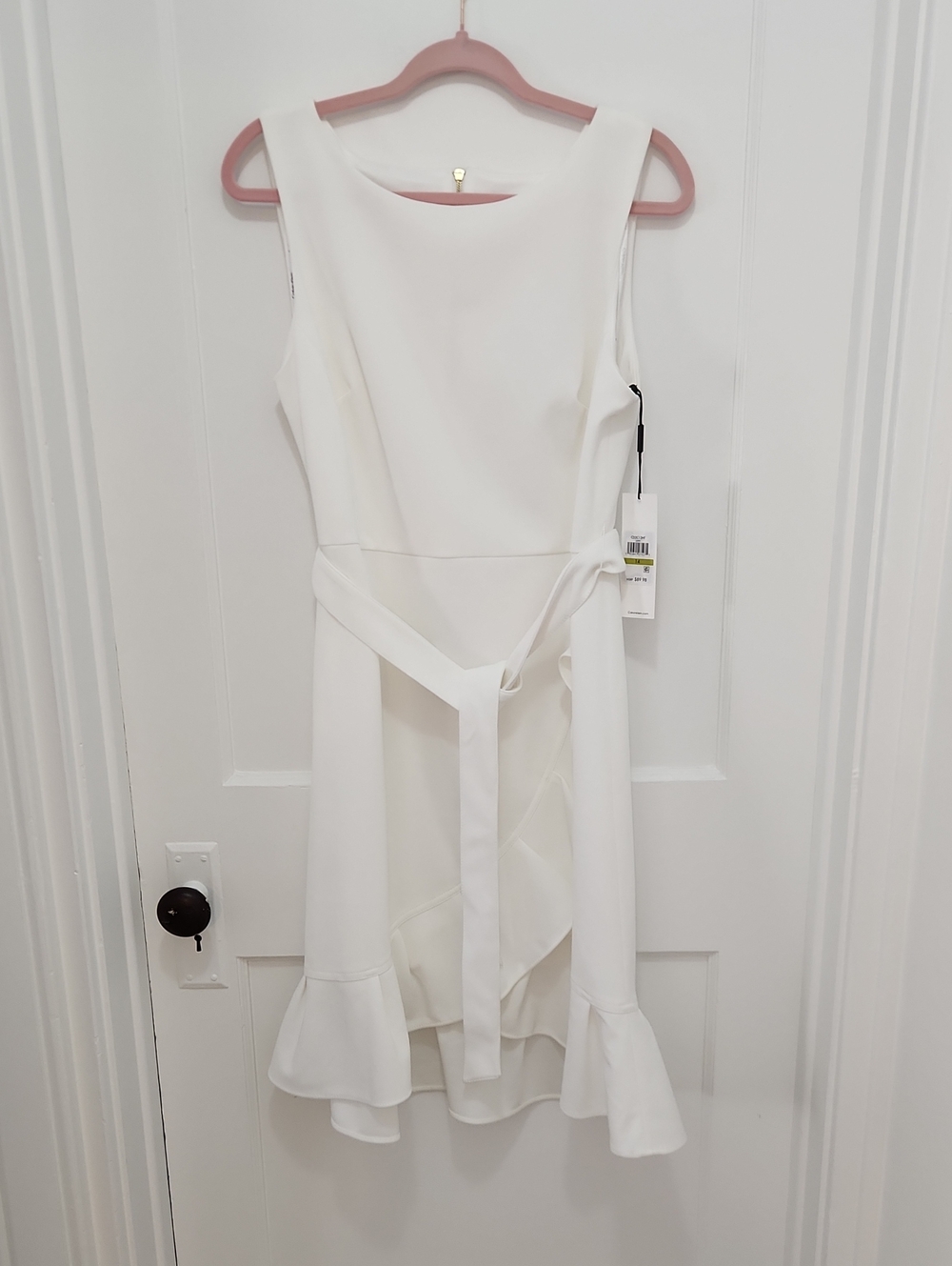NWT Calvin Klein White Sleeveless Dress With Belt Size 14